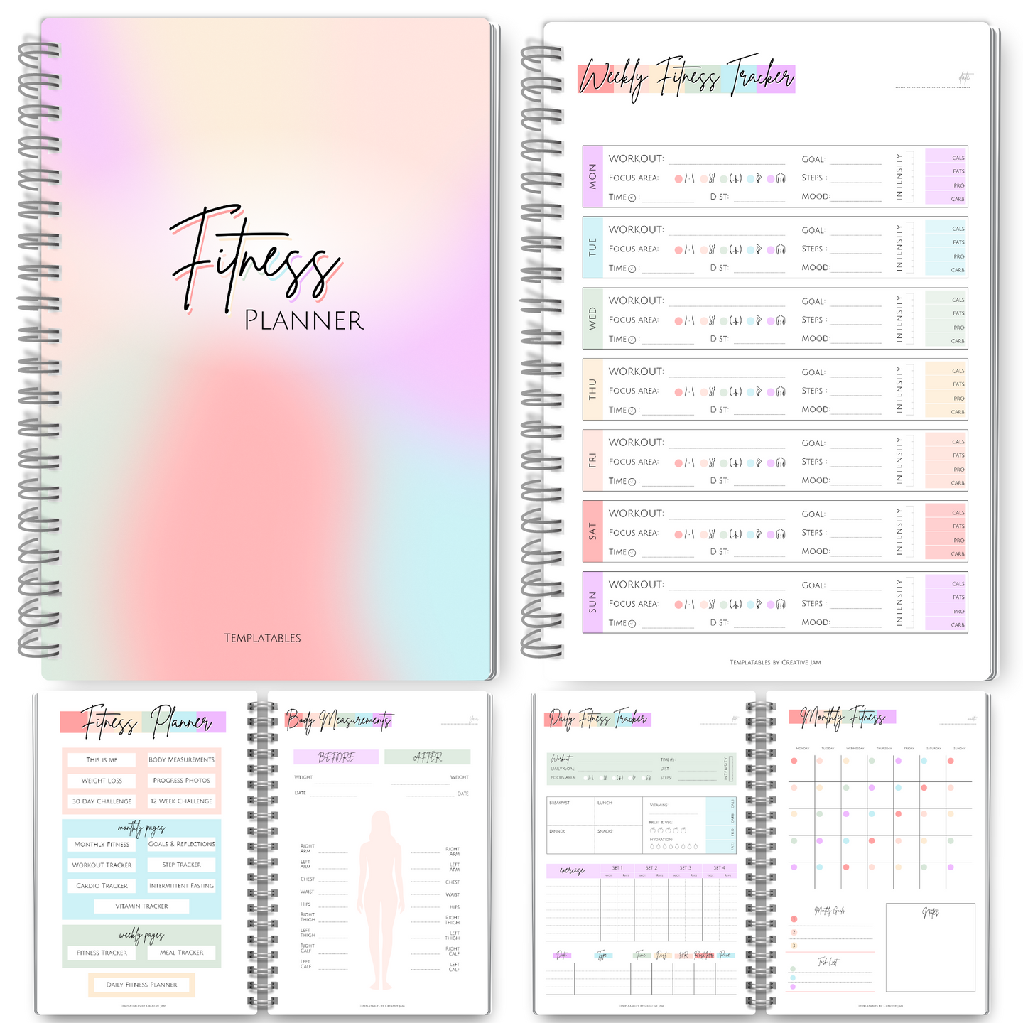 90 Day Fitness & Workout Planner for Women | Gym Journal, Weight Loss Tracker, Meal Planner, Self Care Habit Tracker | A5 Pastel Rainbow