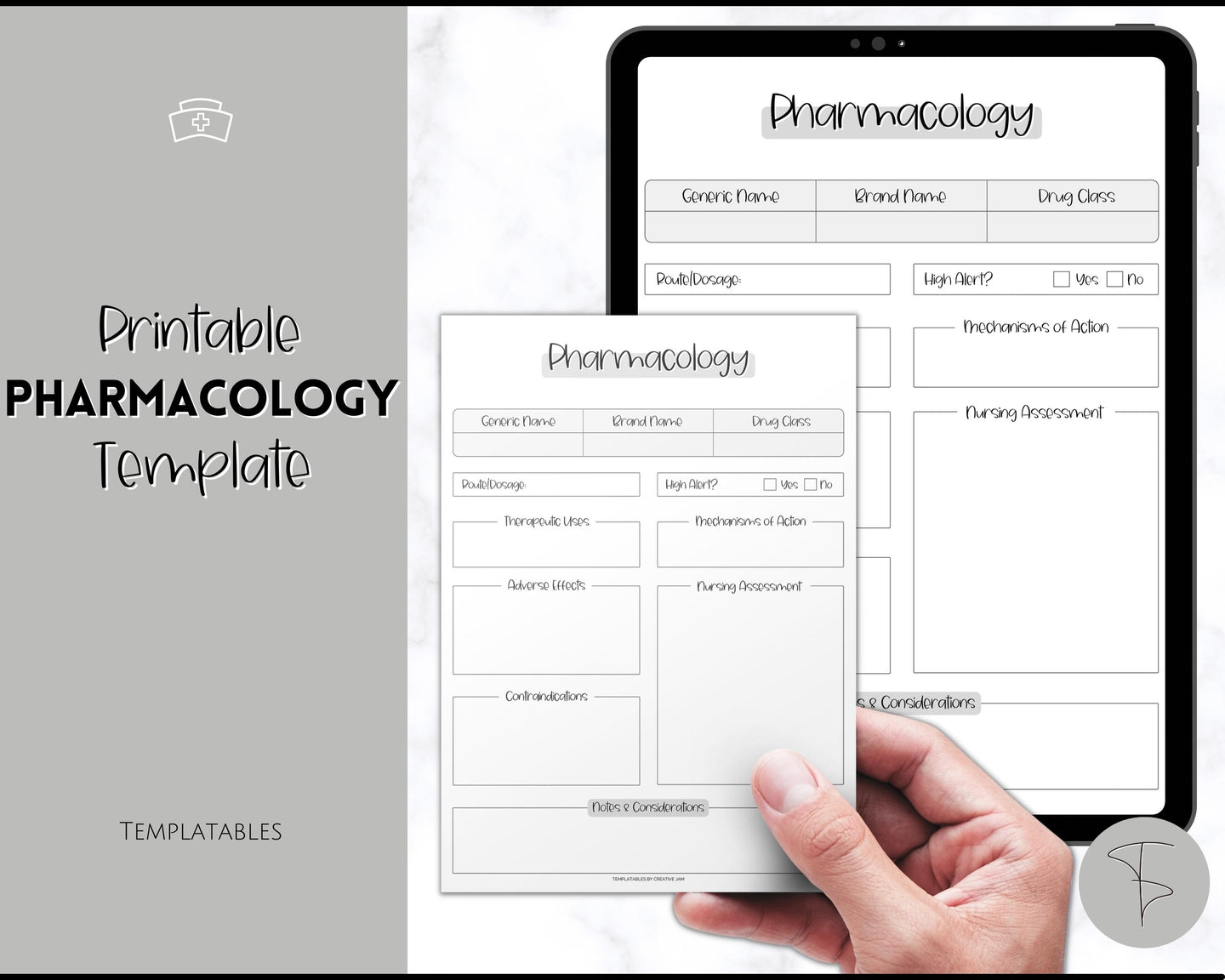 Pharmacology Nursing Template Printable | Pharmacology Study Guide, Notes & Flash Cards | Mono