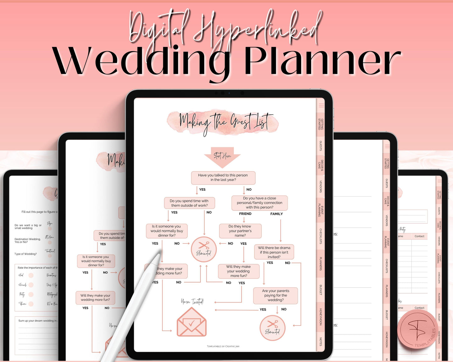 Digital Ultimate Wedding Planner for iPad | GoodNotes Wedding Checklist, Wedding Schedule, Bridal Binder, Wedding Budget & Itinerary | Pink Watercolor