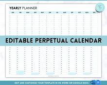 Load image into Gallery viewer, EDITABLE Perpetual Calendar | Undated Year at a Glance Reusable Calendar, Year Overview on One Page, Annual 12 Month Planner | Blue
