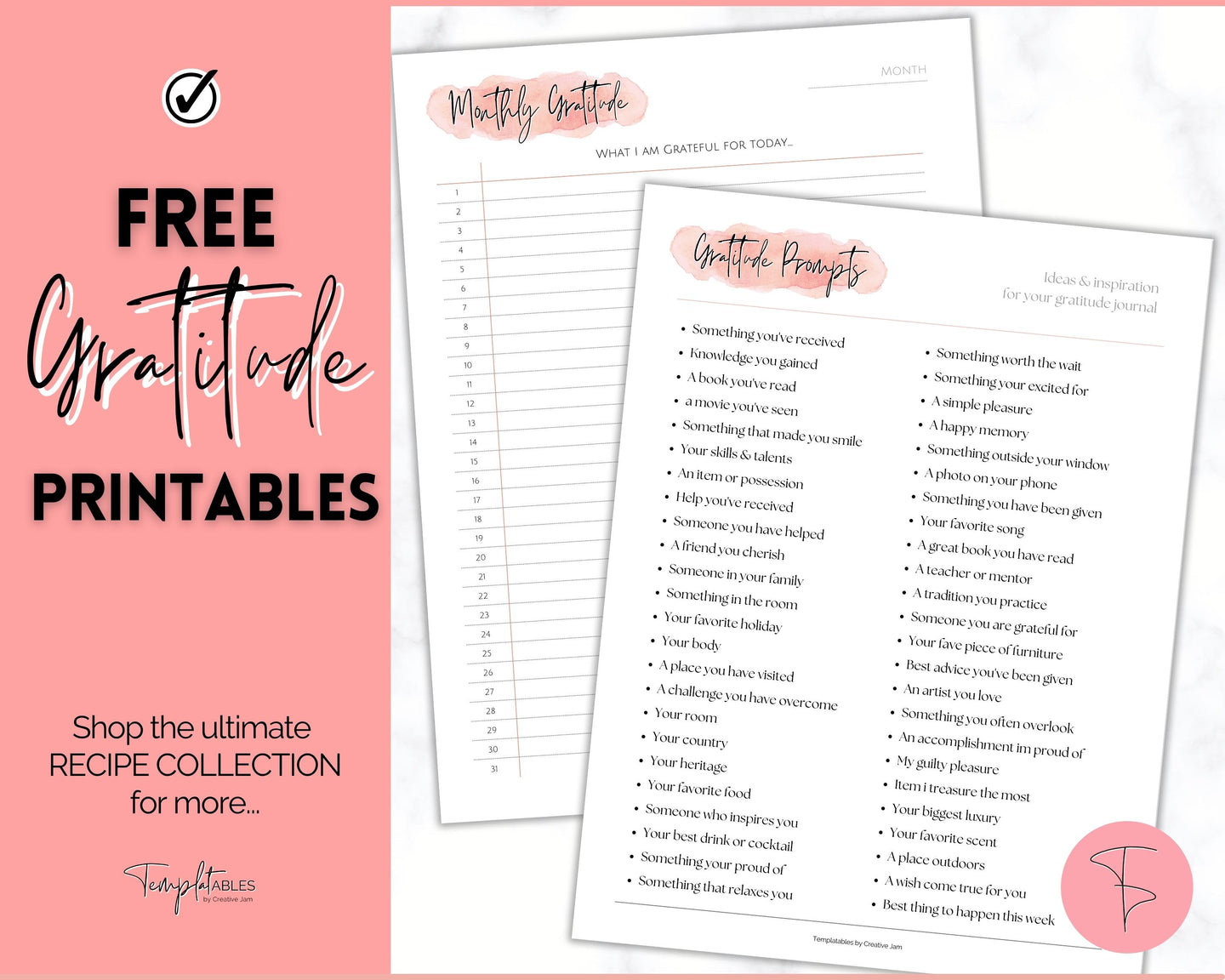 FREE - Gratitude Planner Printable | Daily Gratitude Journal | Pink Watercolor