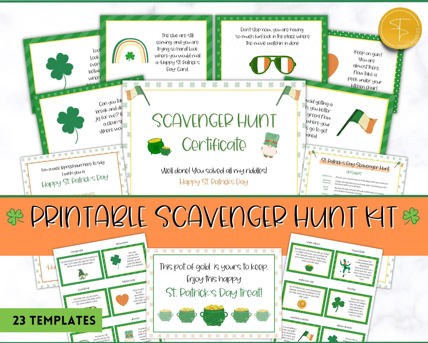St Patricks Day Scavenger Hunt Printable Game | Kids Leprechaun Tresure Hunt Game for St Patricks Day | Pot of Gold