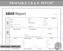 Load image into Gallery viewer, SBAR Nurse Brain Report Sheet | ICU Nurse Report, RN Nursing, New Grad, Patient Assessment, Printable Template | Mono
