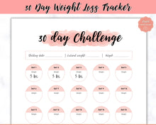 Load image into Gallery viewer, 30 day Weight Loss Tracker &amp; Monthly Challenge | Weight Loss Chart, Pounds Lost Fitness Tracker | Pink Swash
