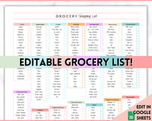 Load image into Gallery viewer, EDITABLE Grocery List Printable | Digital Weekly Shopping, Meal Planner Checklist, Kitchen Organization Template, Google Sheets | Pastel
