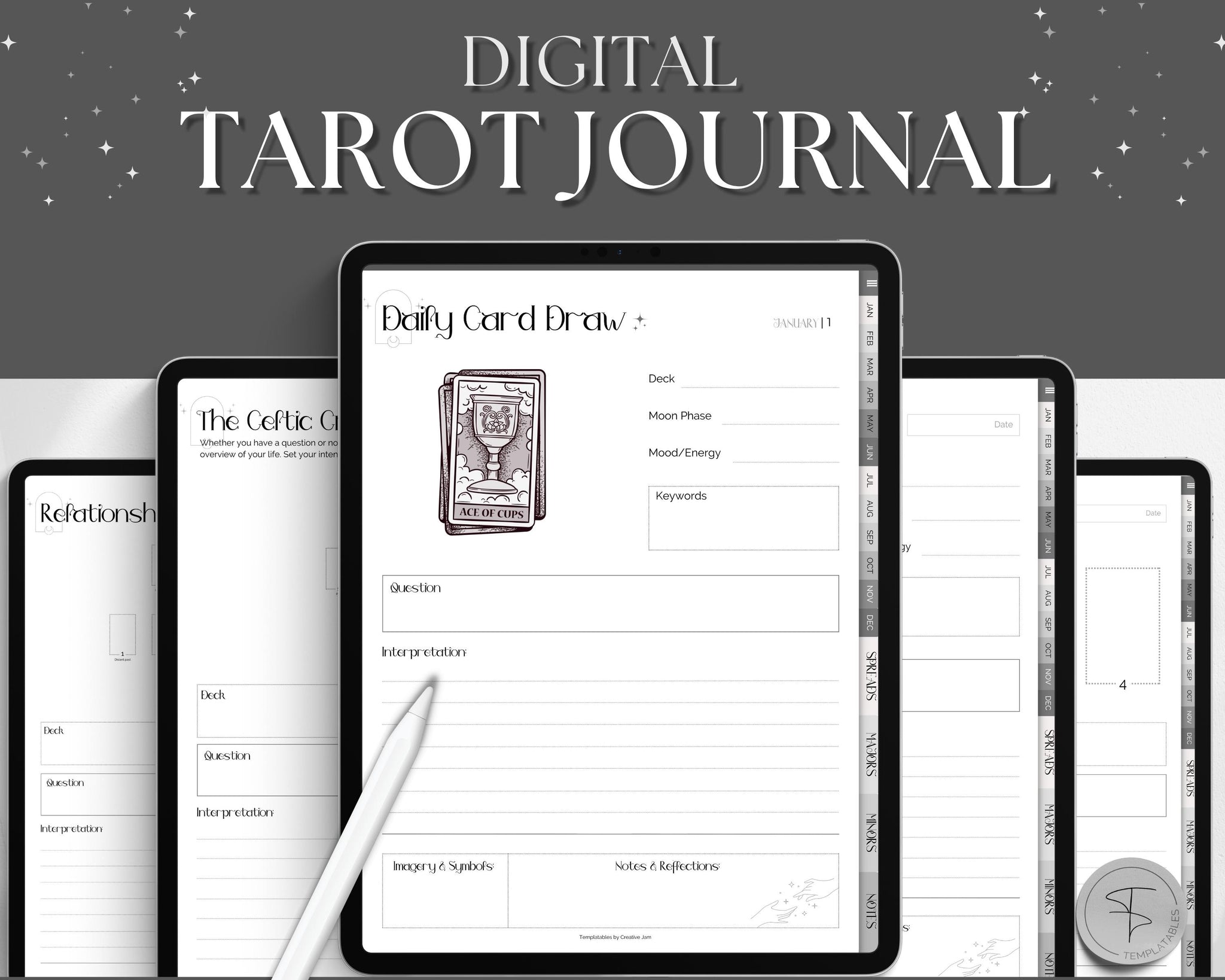 Undated Digital Tarot Journal, Tarot Planner, Tarot Card Workbook