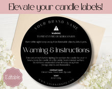 Load image into Gallery viewer, EDITABLE Candle Warning Label Template | Candle Care &amp; Fire Safety Instructions, Round Packaging Label Care Card, Candle Maker Seller | Safira
