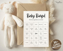 Load image into Gallery viewer, Baby Bingo Cards, 30 Prefilled Baby Shower Game Printables | Trivia Activity for Woodland, Boho, Neutral Theme Baby Showers
