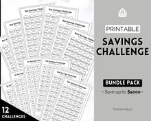 Load image into Gallery viewer, Mini Savings Challenge Printable BUNDLE | 12 Saving Trackers, Cash Envelope, A6 Saving Challenges | Mono
