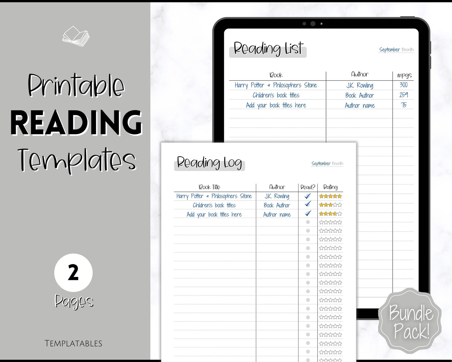 Reading Log Printable for Kids | Reading List, Summer Reading Challenge & Book Tracker | Mono