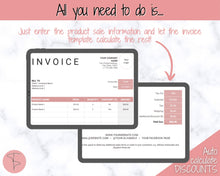 Load image into Gallery viewer, Small Business Invoice Spreadsheet Template | Automated Google Sheets Template, Customer Sales, Order Invoice
