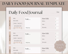 Load image into Gallery viewer, Boho Daily Food Diary Printable | Food Journal, Diet &amp; Nutrition Log | Lux
