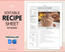 Load image into Gallery viewer, EDITABLE Recipe Sheet Template | Recipe Book, Cards &amp; Cookbook Binder, 8.5x11 Food Planner Journal | Style 1
