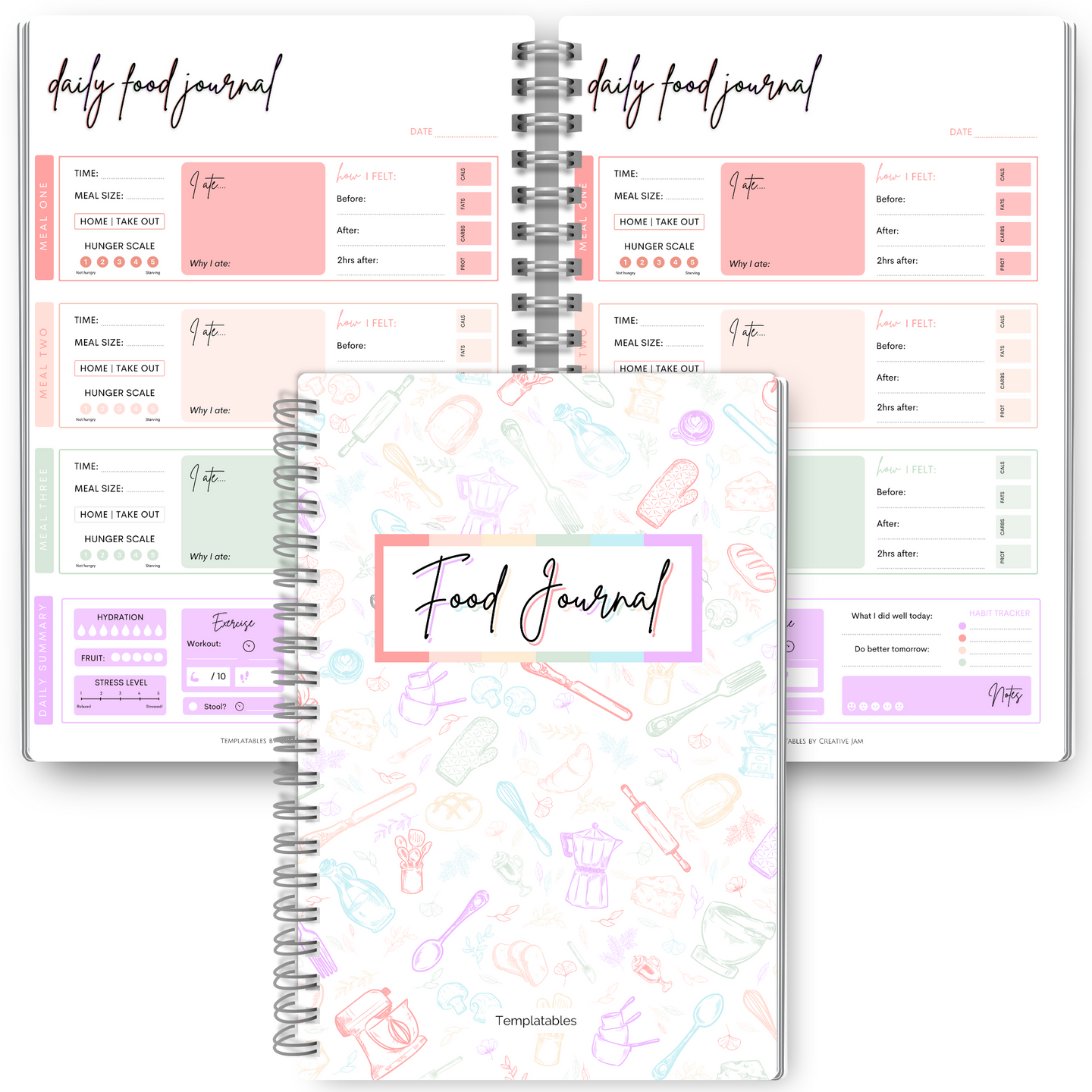 Food Journal: Daily Food Journal, 90 Day Meal Tracker & Planner, Fitness Diet Wellness Planner, Habit Tracker, Weight Loss Tracker, Nutrition Log, Daily Food Diary | A5 Pastel Rainbow