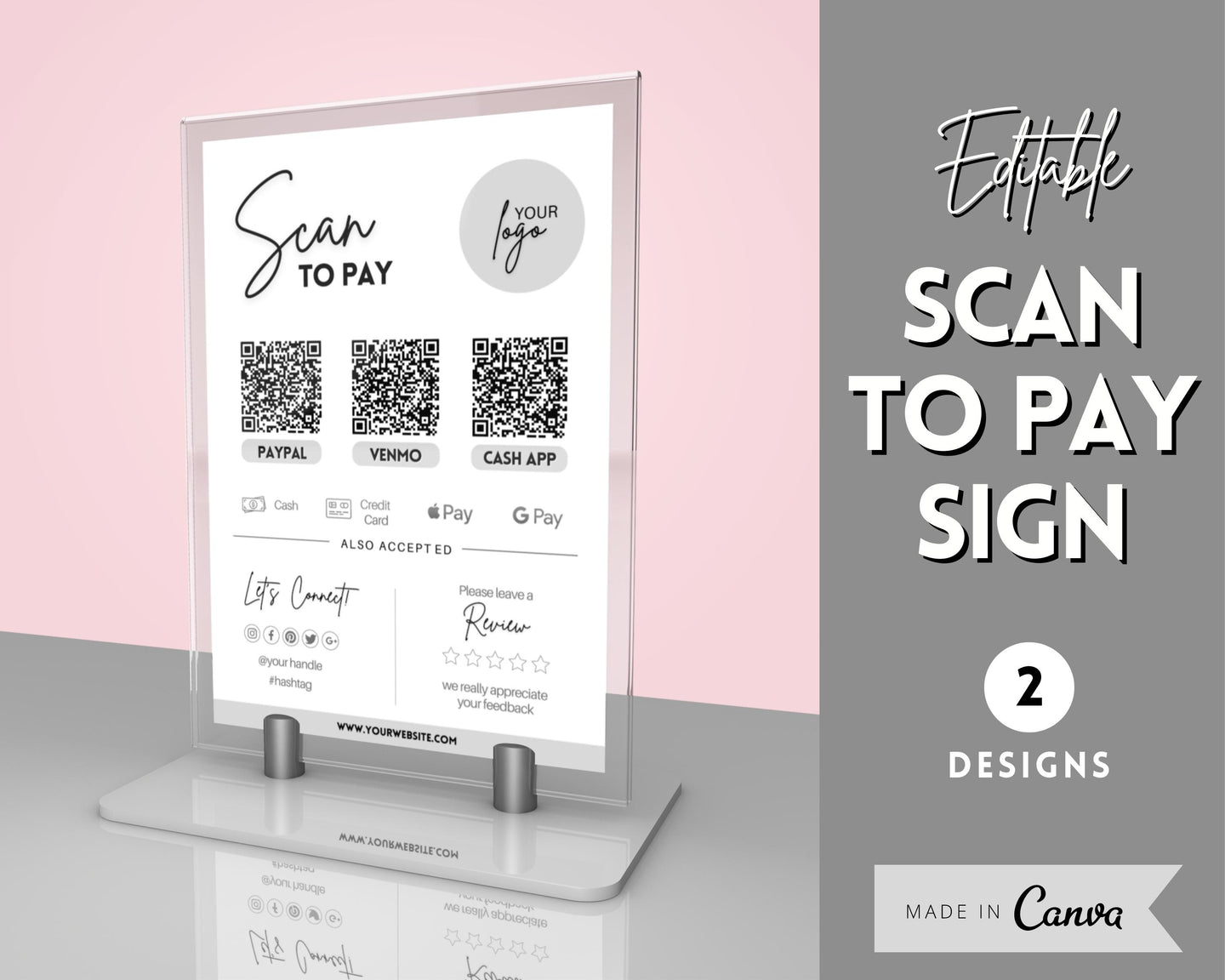 Scan to Pay Sign Shop Logo Editable Sign | QR Code Payment Sign for Small Businesses | Brit Mono