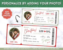 Load image into Gallery viewer, EDITABLE Christmas Boarding Ticket Template | Surprise Xmas Boarding Pass, Fake Plane Ticket Printable Template | Green
