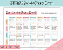 Load image into Gallery viewer, Family Chore Chart Printable | Editable Family Planner Schedule for Kids &amp; Adults | Sky Colorful
