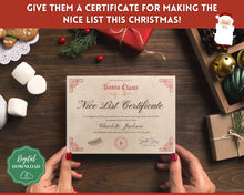 Load image into Gallery viewer, EDITABLE Christmas Nice List Certificate | Santa Clause Printable Certificate Template for Xmas

