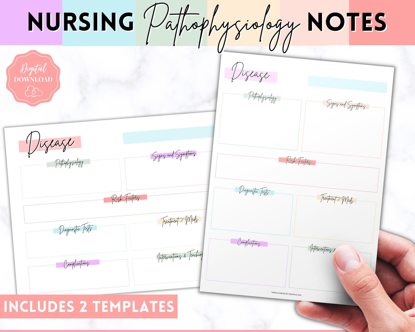 Disease Template, Nursing Patho Pathophysiology Study Guide for Students, Med Surg Brain Sheet, Disease Overview Printable | Pastel Rainbow
