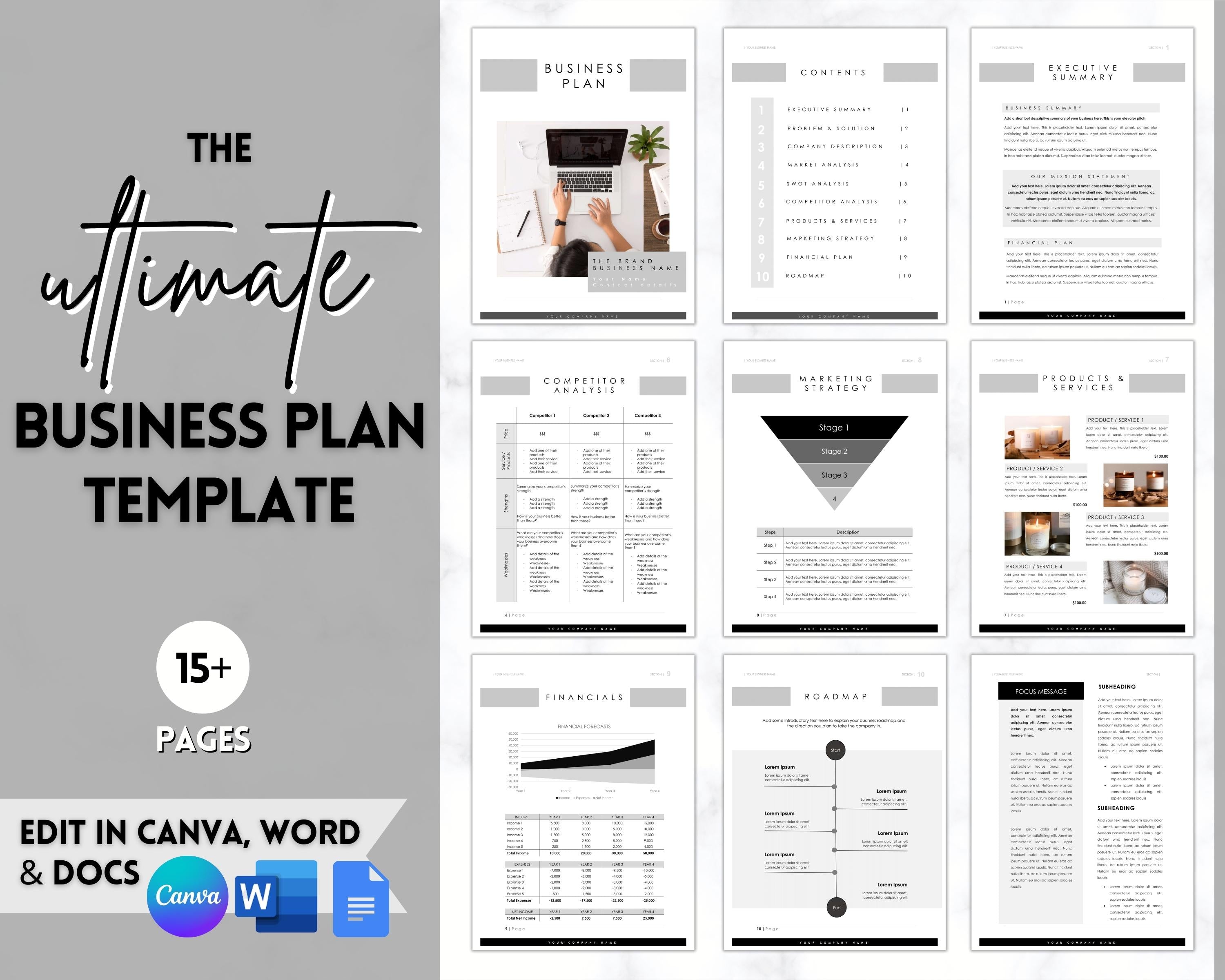 Business plan template proposal canva ms word google docs