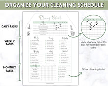 Load image into Gallery viewer, Editable House Shape Cleaning Schedule &amp; Housekeeping Checklist for House Chores | Green
