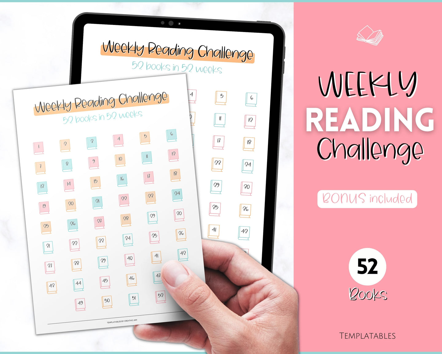 52 Weeks Reading Book Challenge | Weekly Reading Challenge, Adult & Kids Reading Log & Book Tracker | Sky Colorful
