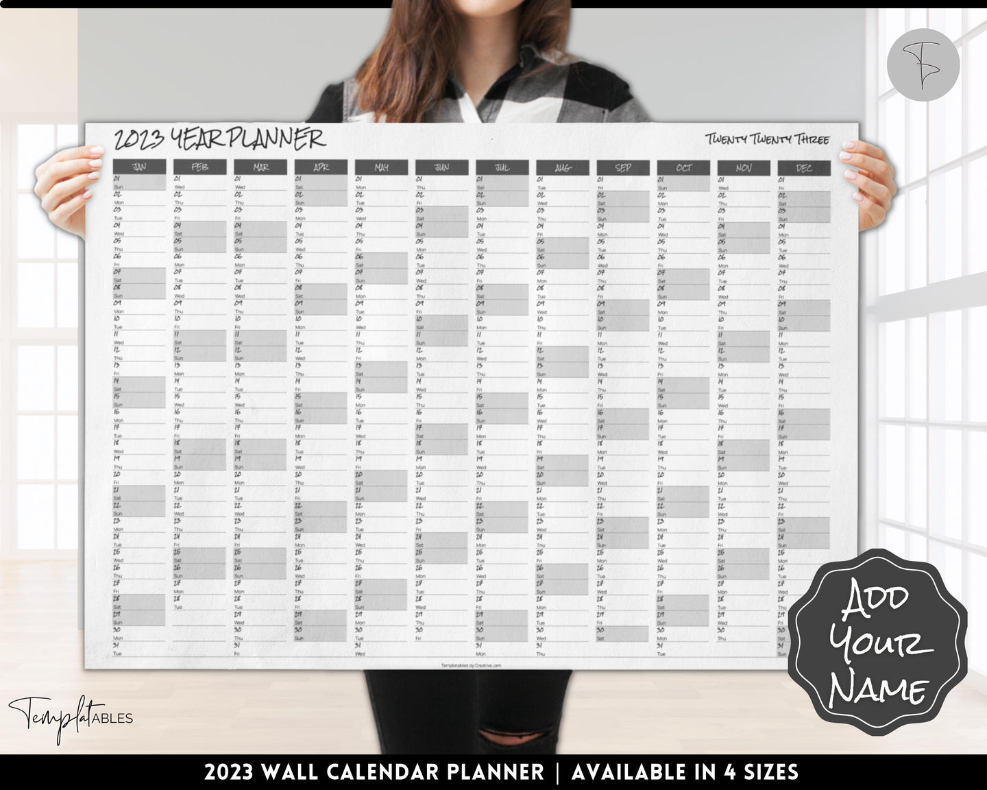 2023 Wall Calendar Printable | Large 12 Month Personalized Calendar, Annual Year at a glance |  Graffiti