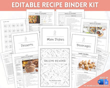 Load image into Gallery viewer, Editable Cookbook Template | Recipe Binder Kit, Recipe Book, Card &amp; Sheet Templates, Food Planner, 35+ page bundle | Mono
