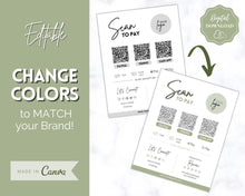 Load image into Gallery viewer, Scan to Pay Sign Shop Logo Editable Sign | QR Code Payment Sign for Small Businesses | Brit Green
