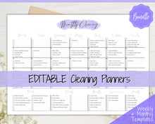 Load image into Gallery viewer, EDITABLE Cleaning Planner, Cleaning Checklist &amp; Cleaning Schedule | Weekly House Chores, Clean Home Routine, Monthly Cleaning List | Purple
