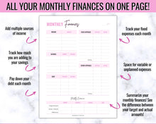 Load image into Gallery viewer, Monthly Budget Planner Printable | Financial Income, Expenses, Debt, Paycheck &amp; Savings Tracker Template | Brit Pink
