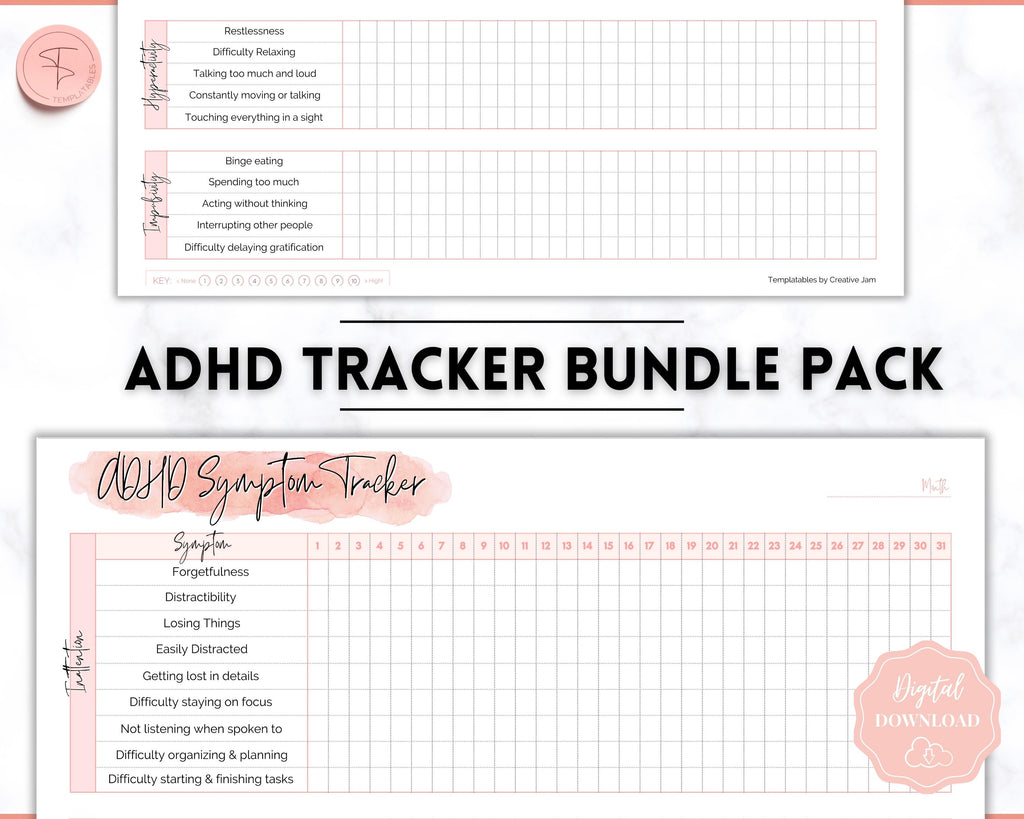 Pink Behavior Tracker ADHD Symptom Tracker, Behavior & Hygiene Tracker BUNDLE | Pink Waterco