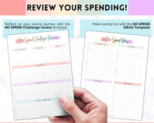 Load image into Gallery viewer, No Spend Challenge BUNDLE | Printable 30 day, 60 day, 90 day Savings Challenge &amp; Monthly Spending Tracker | Pastel Rainbow
