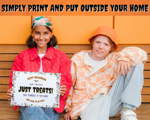 Load image into Gallery viewer, Halloween Trick or Treat sign | &#39;Please Take One&#39; Printable Candy Treat Poster | White
