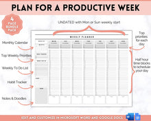 Load image into Gallery viewer, EDITABLE Weekly Planner Printable | Hourly Weekly Schedule, Undated 2023 Organizer &amp; To Do List
