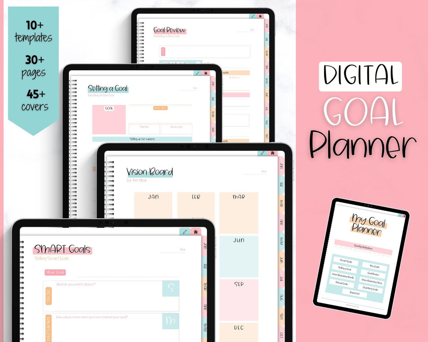 Digital GOAL Planner | GoodNotes Goals Tracker, SMART Goal Setting, Vision Board, UNDATED iPad Goal Journal | Colorful Sky