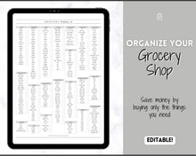 Load image into Gallery viewer, EDITABLE Grocery List Printable | Digital Weekly Shopping, Meal Planner Checklist, Kitchen Organization Template, Google Sheets | Mono
