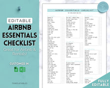 Load image into Gallery viewer, Airbnb Essentials Checklist | EDITABLE Airbnb Inventory List for Airbnb Hosts | Teal
