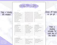 Load image into Gallery viewer, EDITABLE Cleaning Planner, Cleaning Checklist &amp; Cleaning Schedule | Weekly House Chores, Clean Home Routine, Monthly Cleaning List | Purple
