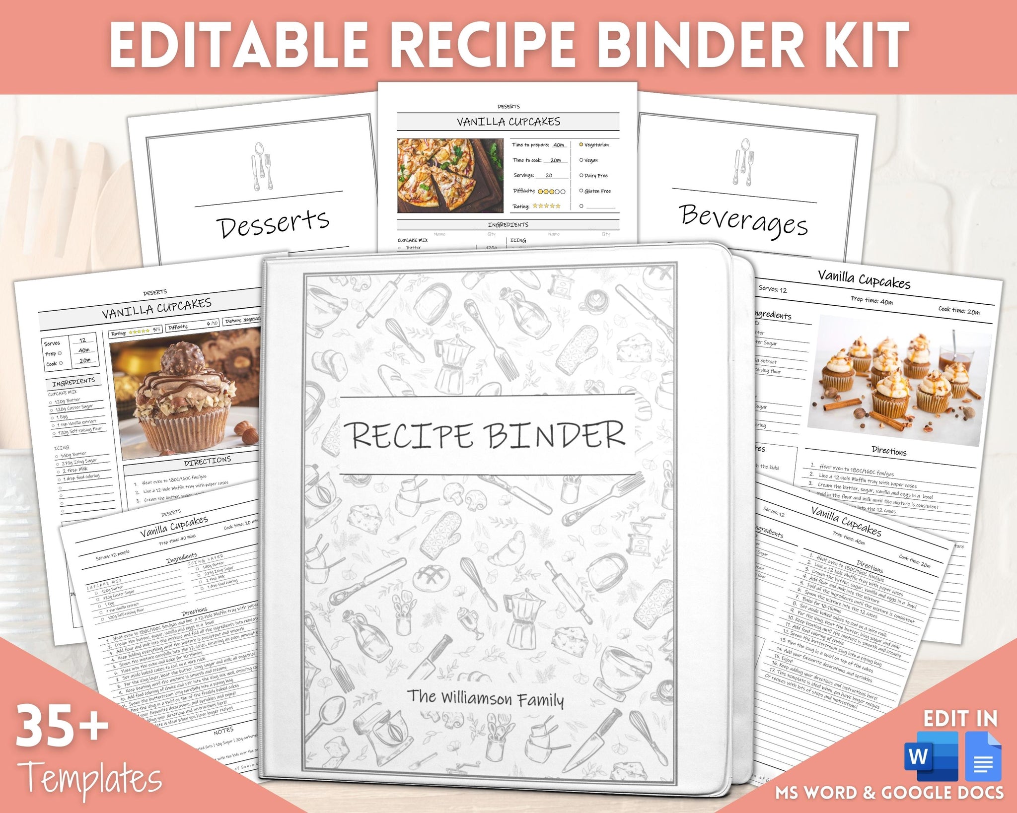 Editable Recipe Binder Kit  Create your own Recipe Binder Book