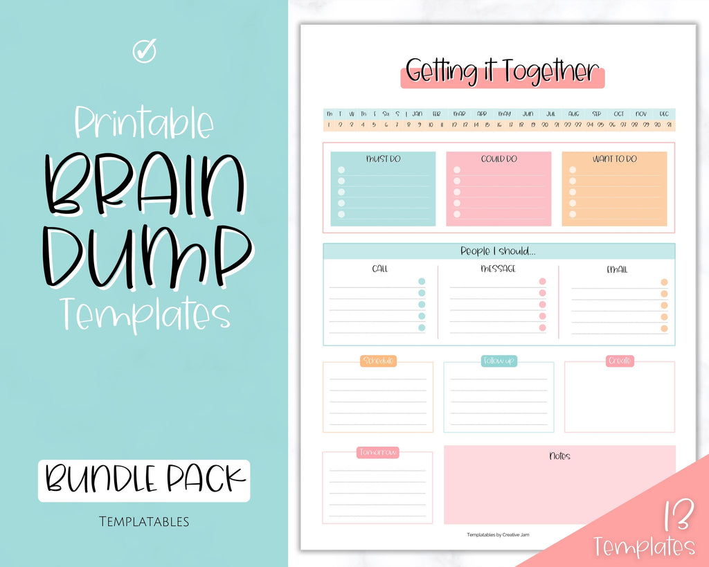 EDITABLE Brain Dump Template BUNDLE ADHD Daily Planner