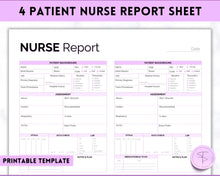 Load image into Gallery viewer, 4 Patient Nurse Report Sheet to Organize your Shifts | Nurse Brain Sheet, ICU Nurse Report Patient Assessment Template | Purple
