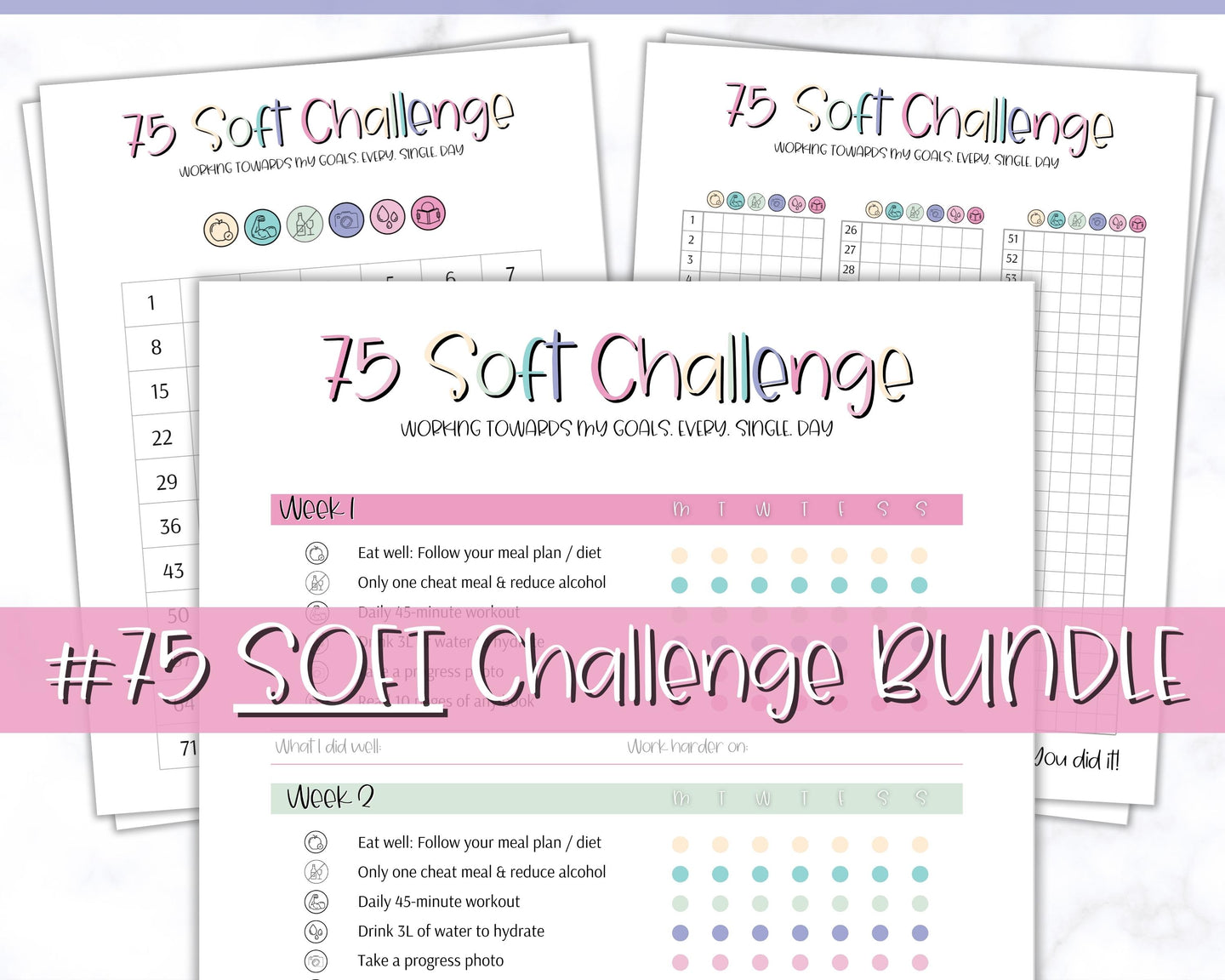 EDITABLE 75 SOFT Challenge Tracker | 75soft Printable Challenge, Fitness & Health Planner | Medium