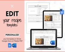 Load image into Gallery viewer, EDITABLE Recipe Sheet Template | Recipe Book, Cards &amp; Cookbook Binder, 8.5x11 Food Planner Journal | Style 3
