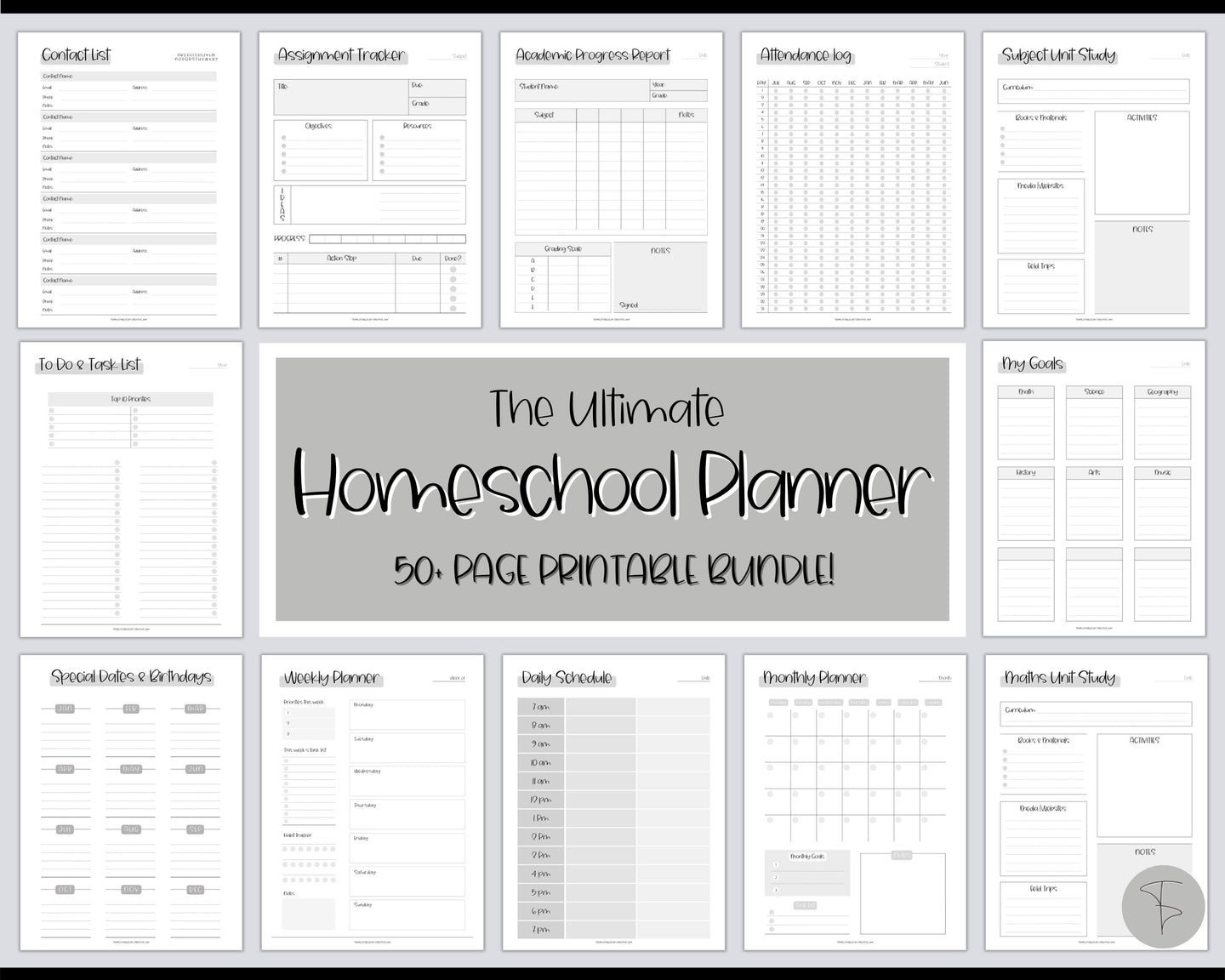 Homeschool Planner Printable | Academic Lesson Planner for Homeschool Teacher | Mono