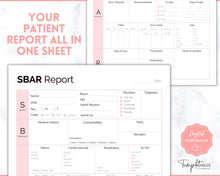 Load image into Gallery viewer, SBAR Nurse Brain Report Sheet | ICU Nurse Report, RN Nursing, New Grad, Patient Assessment, Printable Template | Pink
