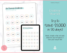 Load image into Gallery viewer, 1000 Savings Challenge, 1k Saving Tracker Printable | 30 day, Cash Envelopes to Save Money &amp; Budget | Colorful Sky
