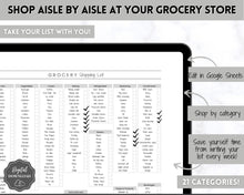 Load image into Gallery viewer, EDITABLE Grocery List Printable | Digital Weekly Shopping, Meal Planner Checklist, Kitchen Organization Template, Google Sheets | Mono
