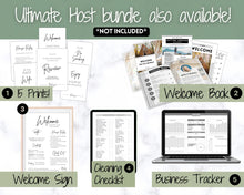 Load image into Gallery viewer, Airbnb Trifold Welcome Book Template | Editable Canva Welcome Guide for Vacation Rentals | Green

