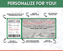 Load image into Gallery viewer, CHRISTMAS Concert Ticket Template | EDITABLE Surprise Xmas Getaway gift for Musical Events &amp; Theatre Shows
